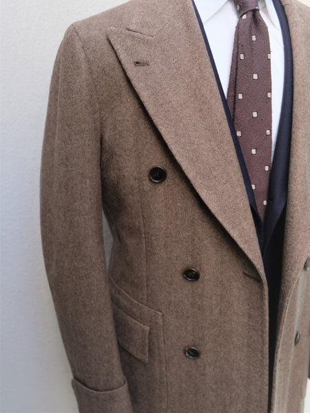 Orazio Luciano Double Breasted Coat in Brown Herringbone