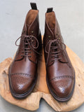 Carmina Shoemaker Semi Brogue Boots in Brown Scotchgrain