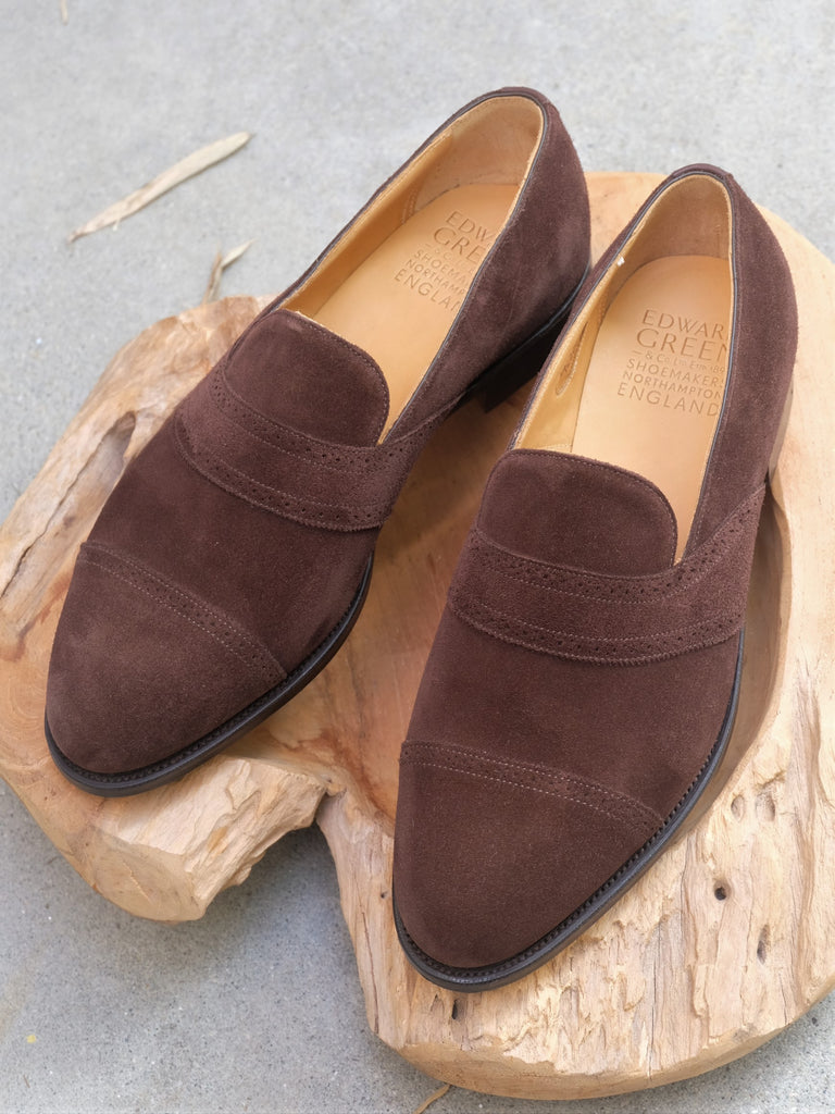 Edward Green Rochester Full Strap Loafer in Mink Suede 