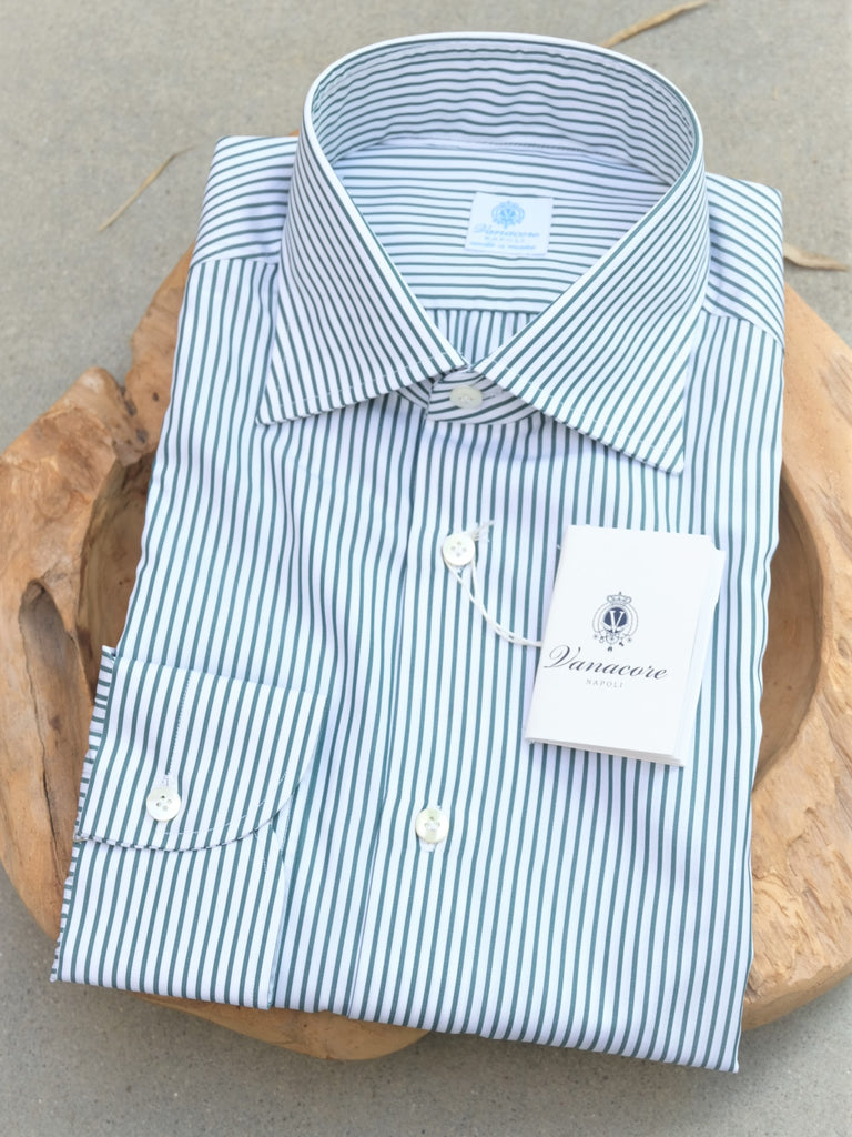 striped dress shirts Vanacore Napoli Green Stripe Dress Shirt