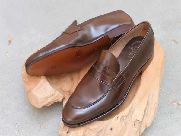 Carmina Shoemaker Unlined Penny Loafer in Armagnac Shell Cordovan