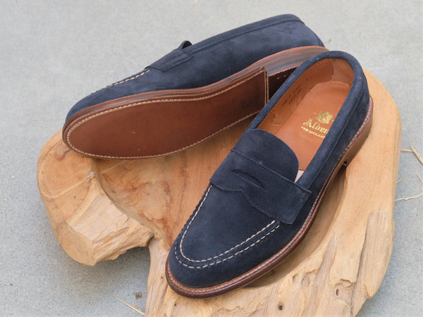 Alden Unlined Leisure Handsewn (LHS) Penny Loafer in Navy Suede