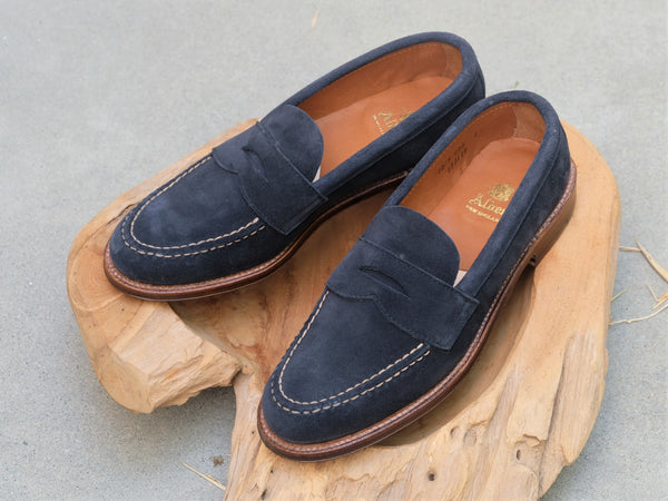 Alden Unlined Leisure Handsewn (LHS) Penny Loafer in Navy Suede