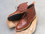 Carmina Shoemaker Wingtip Boots in Chestnut Scotchgrain