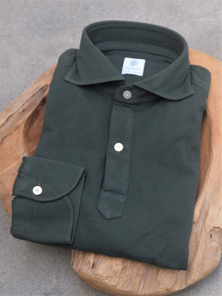 Vanacore Napoli Forest Green Pique Cotton Long Sleeve Polo Shirt – Gentlemens Footwear Vanacore Napoli Forest Green Pique Cotton Long Sleeve Polo Shirt – Gentlemens Footwear