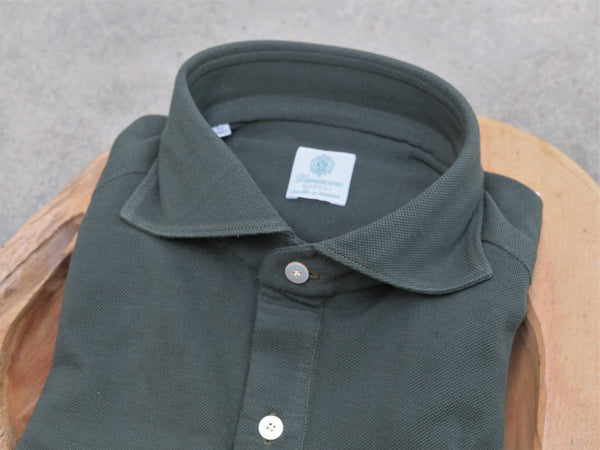 Vanacore Napoli Forest Green Pique Cotton Long Sleeve Polo Shirt