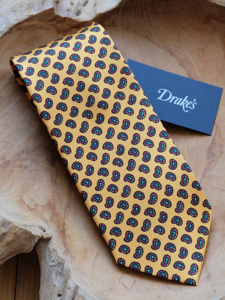 Drake's Yellow Mini Paisley Print Silk Tie