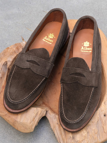 Alden Unlined Leisure Handsewn (LHS) Penny Loafer in Loden Suede