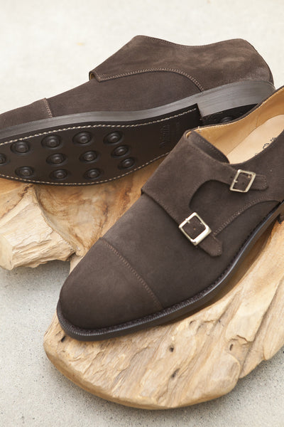 Bow-Tie Shoes Holmes Double Monkstrap in Chocolate Suede