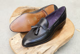 Carmina Shoemaker Braided Tassel Loafer in Black Calf