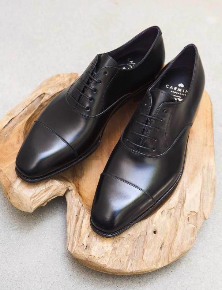 Carmina Shoemaker Captoe Oxford in Black Calf (Rain Last