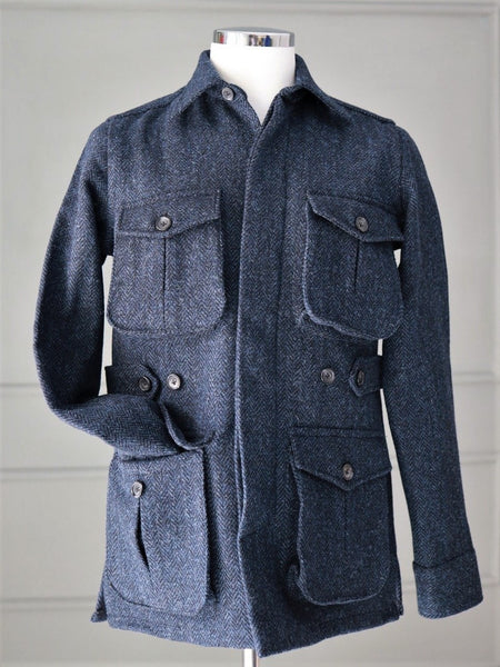 Vanacore Napoli Jacket in Navy Herringbone Harris Tweed
