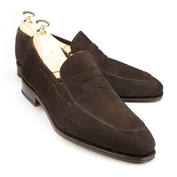 Carmina Shoemaker Penny Loafer in Chocolate Suede
