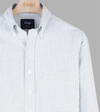 Drake's Light Green Ticking Stripe Cotton Oxford Cloth Button-Down Shirt