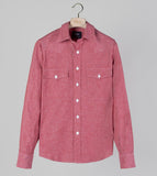 Drake's Red Cotton Chambray Two-Pocket Western Shirt