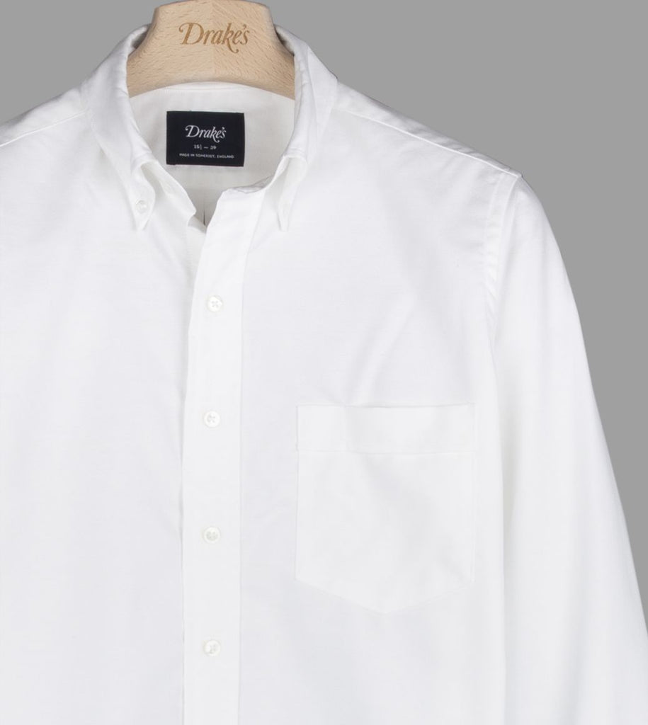 Drake's White Cotton Oxford Cloth Button-Down Shirt Drake's White Cotton Oxford Cloth Button-Down Shirt