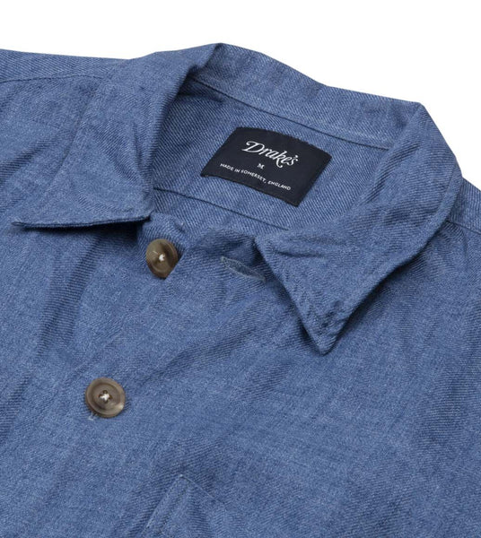 Drake's Blue Washed Linen Overshirt