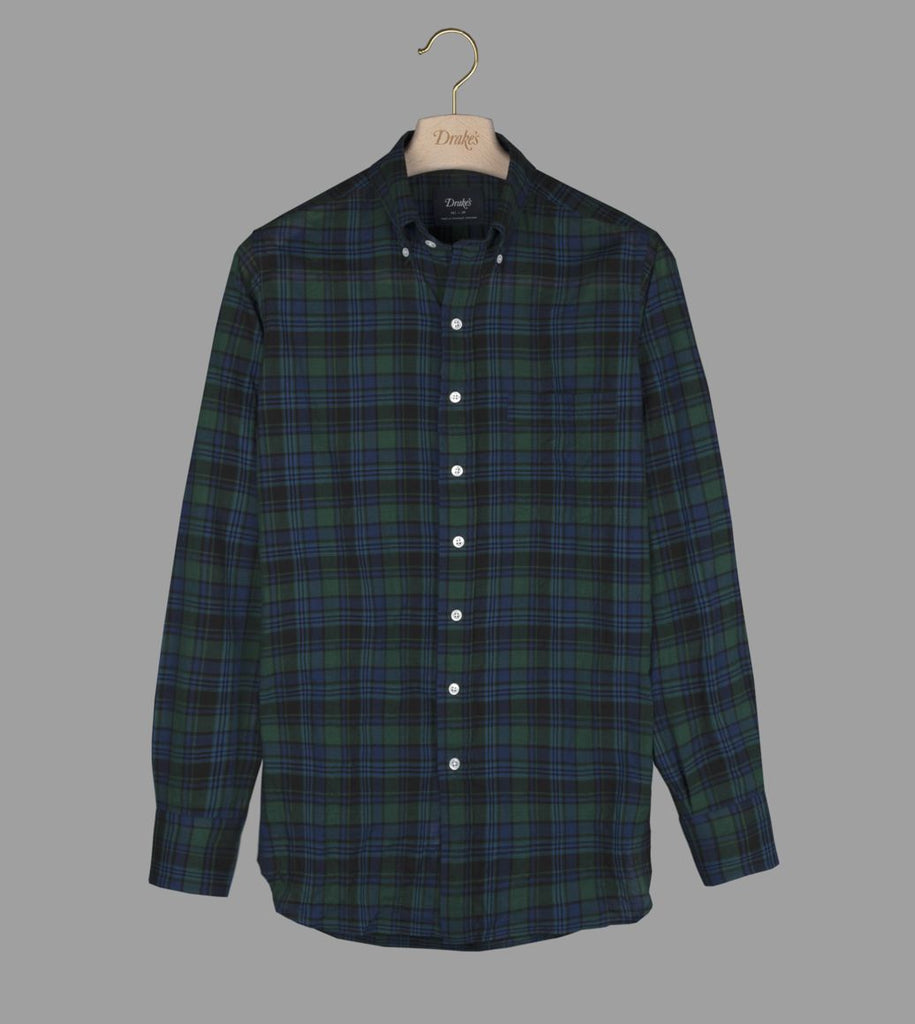 Drake's Navy and Green Check Cotton-Linen Button-Down Shirt ...