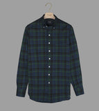 Drake's Navy and Green Check Cotton-Linen Button-Down Shirt