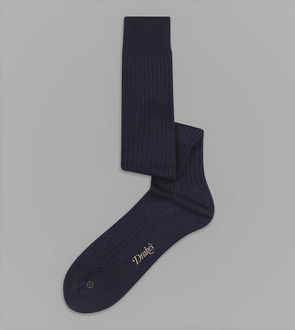 Drake's Dark Navy Wool Over The Calf Socks
