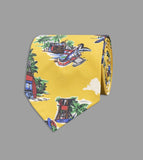 Drake's Yellow Beach Hut Print Shappe Silk Tie